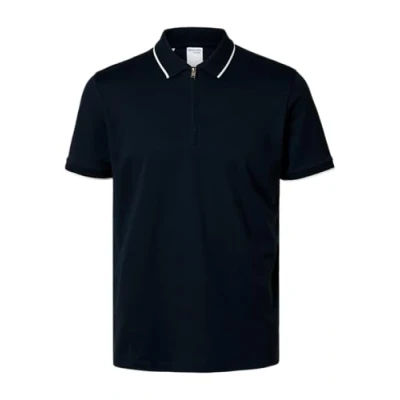 Afbeelding van Selected Homme Slhfave ZIP SS Poloshirt, Heren, Maat: Large, Sky captain