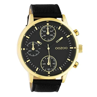 Afbeelding van OOZOO Timepieces Gouden horloge met zwarte leren band C10531 Ø50
