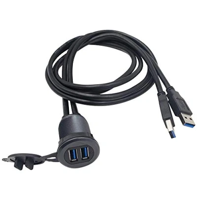 Afbeelding van Duttek USB Panel Inbouw Kabel 2* 3.0 Mannelijk naar Vrouwelijk Extension Mount, Dash Flush Mount Kabel, Voor Auto, Boot, Motorfiets (Ronde Dubbele 1m/3.3feet)