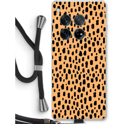 Afbeelding van Case Company® hoesje met Koord geschikt voor OnePlus 12r Panter Telefoonhoesje Zwart Bescherming aan alle Kanten en Over de Schermrand