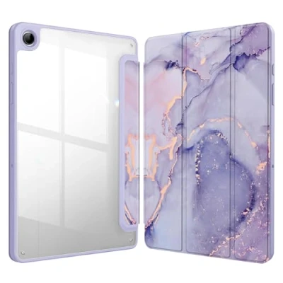 Afbeelding van Fintie Hybride Case voor Samsung Galaxy Tab A9 Plus 11 inch 2023 Schokbestendige beschermhoes met transparante harde schaal op de achterkant tablet A9+ SM X210/X216/X218, paars marmer