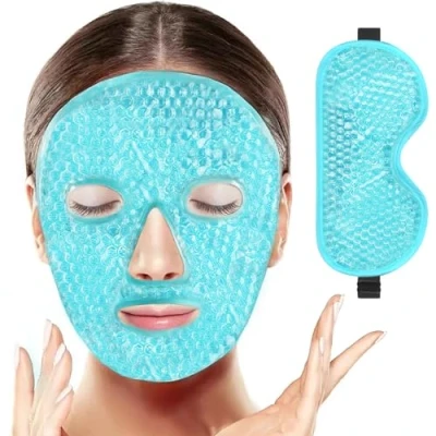 Afbeelding van BeeVines Gel Oogmasker, 2 Pak Verkoelende Ijsslaapmaskers voor Wallen in de Ogen Mannen &amp; Vrouwen, Koud Warm Slaapcompress Postoperatie, Wallen, Allergieën (04 Blue Face&amp;Eye mask)