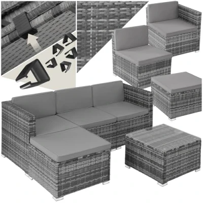 Afbeelding van tectake® Wicker loungeset Lignano grijs 404782