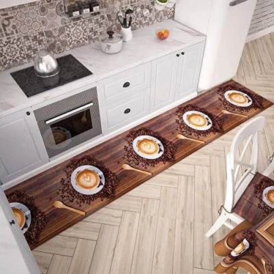 Afbeelding van PETTI Artigiani Italiani Keukentapijt, loper voor keuken, antislip en wasbaar, 52 x 180 cm, design koffie 2, 100% Made in Italy