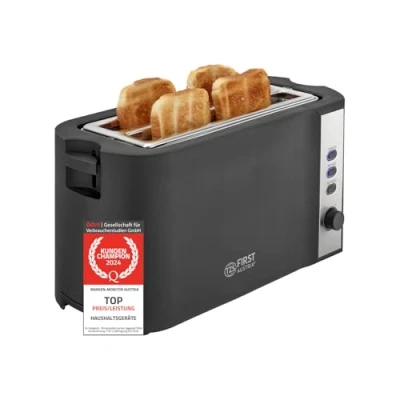 Afbeelding van TZS First Austria Broodrooster Toaster 7 Warmteniveaus 4 Brede Sleuven 1500W Zwart