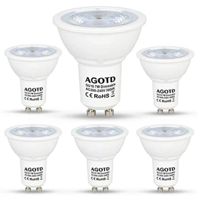 Afbeelding van AGOTD GU10 Ledlampen dimbaar 7W lampen 230V. zien. 50W MR16 halogeenlampen, 560LM, GU 10 schijnwerpers warmwitte LED 3000k, vloeiend dimmen, geen flikkering, ruis, verlichting, 38 graden, set van 6