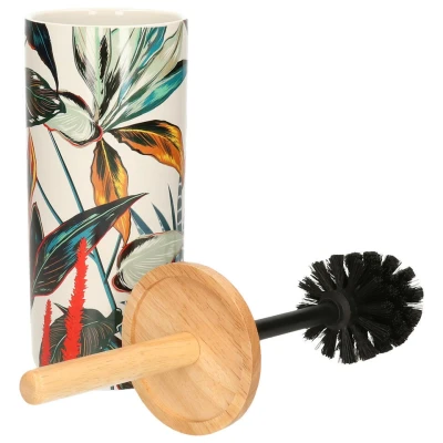 Afbeelding van 5five Toiletborstel met houder rond blad patroon 38 cm