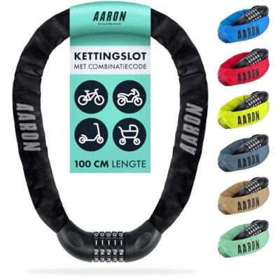Afbeelding van AARON Lock One Fietsslot 5 cijferige code kettingslot van staal met hoog veiligheidsniveau slot voor e bikes, mountainbikes, trekkingfietsen, tourfietsen, racefietsen