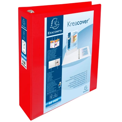 Afbeelding van Exacompta ref. 51845RE 1 Personaliseerbare ondoorzichtige ringband met harde omslag en 3 vakken 4 D ringen van 60 mm 90 rug Afmetingen: 32 x 30 cm Formaat A4 Maxi Kleur : rood