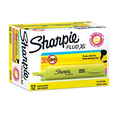 Afbeelding van Sharpie Fluo XL Markeerstiften, wigvormige punt, 3 verschillende breedtes 12 Stuk geel
