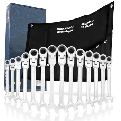 Afbeelding van 14 delige Scharnierratelsleutelset, set 8 22 mm vorksleutel ringsteeksleutelset