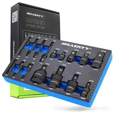 Afbeelding van Adapter slagmoersleutel set kruiskoppeling 17 delig steek moer adapterset voor slagmoer 1/4&quot; 3/8&quot; 1/2&quot; 3/4&quot; aandrijving