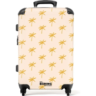 Afbeelding van NoBoringSuitcases.com® Koffer groot Rolkoffer lichtgewicht Beige met gele palmbomen Reiskoffer 4 wielen Grote trolley XL 20 kg bagage