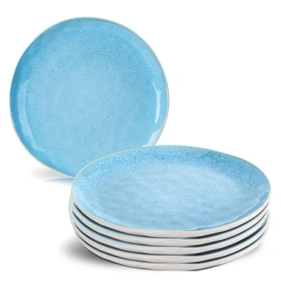 Afbeelding van MIAMIO Lumera Collection Bordenset, 6 x 20 cm, set platte borden van aardewerk, keramiek, serviesset, handgemaakt, blauw