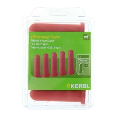 Afbeelding van Kerbl Kalverspeen 10cm stug kruissnede 5 stk rood