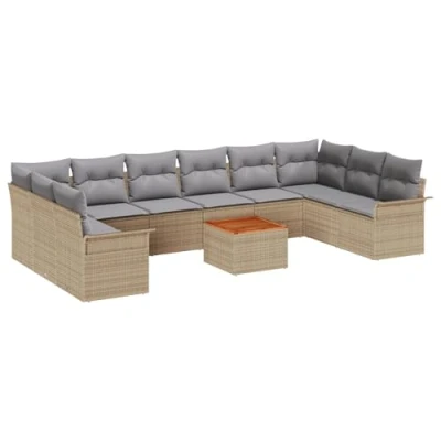 Afbeelding van vidaXL 11 delige tuin sofa set met kussens Beige Poly Rattan Acacia
