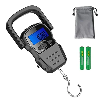 Afbeelding van Elektronische bagage/weegschaal voor met lcd achtergrondverlichting reizen, vissen en boogschutten, waterdichte tas, meetlint, (batterijen meegeleverd), zwart, 16.12.3