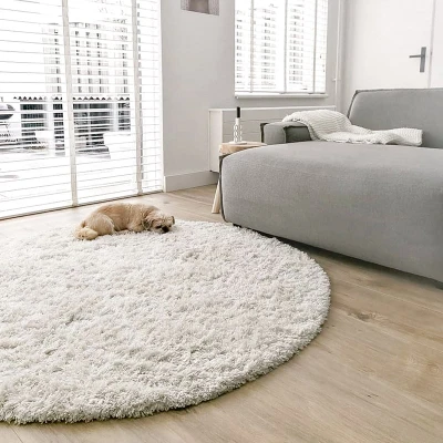 Afbeelding van Rond hoogpolig vloerkleed Fuzzy Wit Ø 200cm Adana Carpets