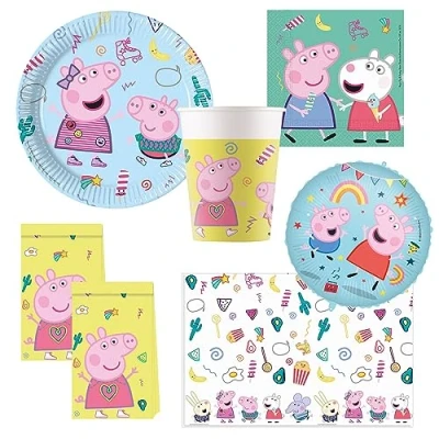 Afbeelding van Procos 10215314DY Partyset Peppa Pig, 46 delig wegwerpservies voor verjaardags en themafeestje, tafeldecoratie