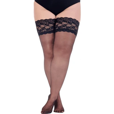 Afbeelding van Pretty Polly Hold Up Kousen Curves Breed Kanten Boord Ups Stay Grote Maten Plus Size 20 Den. 2XL Zwart