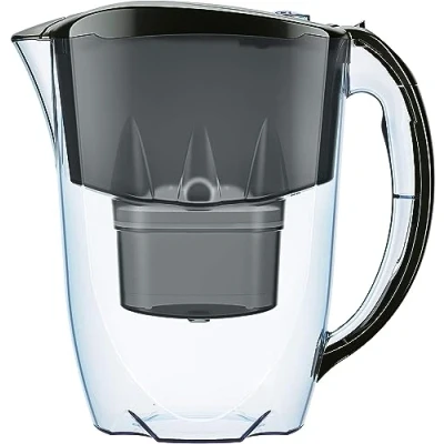 Afbeelding van AQUAPHOR Waterfilterkan Jasper Zwart inclusief 1 MAXFOR+ Filter I Verlaagt Kalk &amp; Chloor Karaf voor 2,8 liter Tafelwaterfilter Past in de koelkastdeur