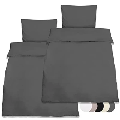 Afbeelding van Beautissu Set van 2 dekbedovertrek tweepersoons Julie katoen beddengoed Renforcé antraciet stuks dekbedovertrekken 155x220 cm &amp; kussensloop 80x80