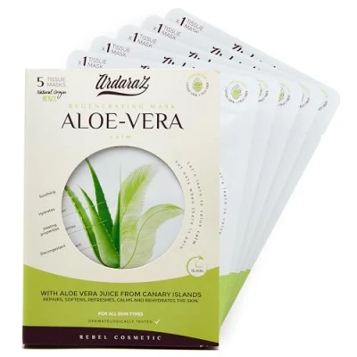 Afbeelding van Ardaraz Verzachtend en helend vochtinbrengend gezichtsmasker, geïmpregneerd met Aloë Vera serum concentraat, set van 5 gezichtsmaskers