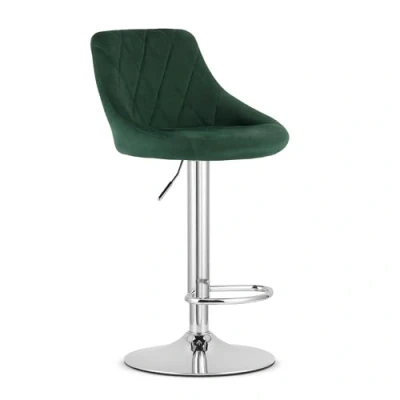 Afbeelding van Barkruk AREX Velvet Groen, Chromen Basis, Rugleuning, Modern Design, Hoogte Verstelbaar, 360 Draaibaar, Max. 120 kg