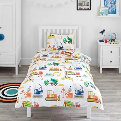 Afbeelding van Bloomsbury Mill Kinderbeddengoed 120 x 150 cm, graafmachine voor jongens, babybeddengoed voertuigen en bouwplaats, omkeerbaar beddengoed kussensloopset, babybeddengoedset peuters babybedden