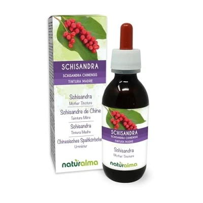 Afbeelding van Schisandra of vijf smaken bes (Schisandra chinensis) vruchten Alcoholvrije moedertinctuur Naturalma Vloeibaar extract druppels 120 ml Voedingssupplement Veganistisch