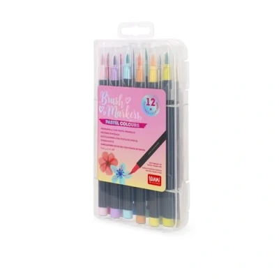 Afbeelding van Legami Set van 12 viltstiften met penseelpunt penseelmarkers, flexibele punt nylonvezel, in pastelkleuren, vloeibare lijnen en variabele breedtes, diameter viltstift 1 cm