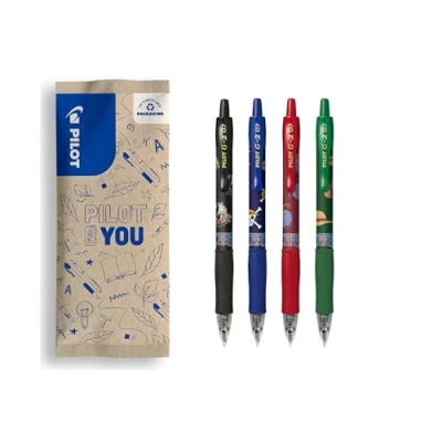 Afbeelding van PILOT x One Piece Lot de 4 G2 + Stickers Stylos Roller Encre Gel Herhaalbaar en oplaadbaar Édition limitée Noir, Blu, Rouge, Groen Pointe Moyenne