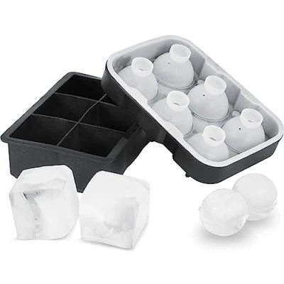Afbeelding van VEVOR IJsblokjesbakje, 6 bollen, 4,3 cm, blokjes van 5 ijsblokjesvorm met ruimtebesparend deksel, voedselveilige siliconen, BPA vrij, gemakkelijk te verwijderen, voor dranken, wijn,