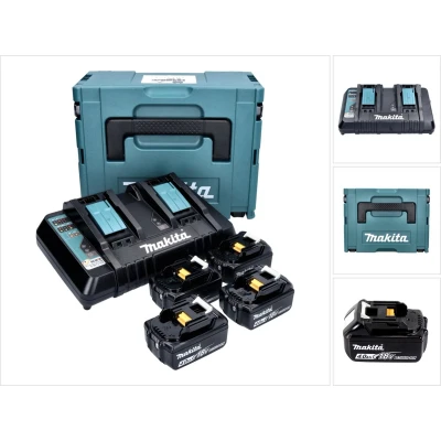 Afbeelding van Makita Power Source Kit 18 V met 4x BL 1840 B accu 4.0 Ah ( 197265 4 ) + DC RD dubbele lader 196933 6 Makpac