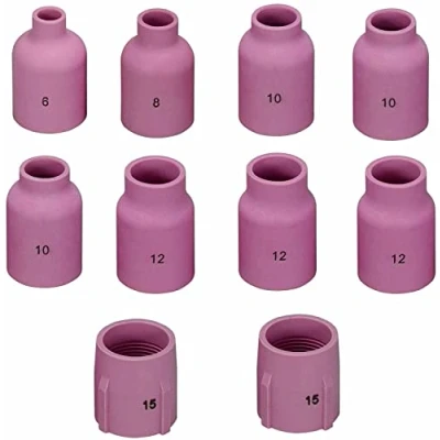 Afbeelding van RIVERWELD Grote TIG Gaslens Aluminiumoxide Mondstuk Keramische Cups Kit 53N87#12 53N88#10 53N89#15 57N74#8 57N75#6 Fit SR DB WP 9 17 18 20 25 26 Lastoorts 10 stks