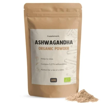 Afbeelding van Cupplement Ashwagandha Poeder 60 gram Biologisch Hoogste Kwaliteit Geen Capsules, Gummies of KSM66 Supplement Superfood Ashwaganda