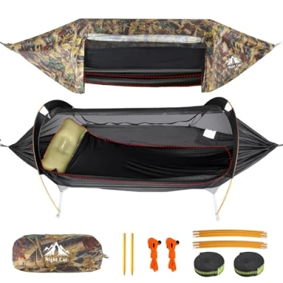 Afbeelding van Night Cat Hangmat Tent met Klamboe Waterdichte Regenvlieg voor 1 Persoon Wandelen Kamperen in Tuin Achtertuin Wild