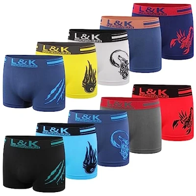 Afbeelding van L&amp;K Set van 5, 10 of 12 stuks boxershorts voor heren, ondergoed, microvezel, gemengde kleuren 1202, 1213, veelkleurig, stuks, XXL 3XL