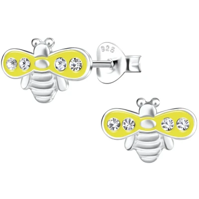 Afbeelding van JoyS Zilveren Bij oorbellen 10 x 7 mm kristal zilver geel sterling 925