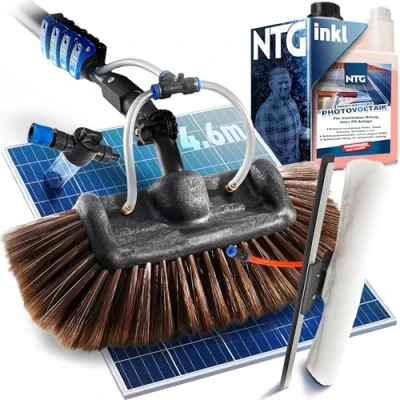 Afbeelding van NTG Telescopische wasborstel 1,68 7 m, 3 in 1 borstelkop met extra zachte borstelharen + microvezeldoek en trekker wateraansluiting zeepdispenser voor ramen, zonne energie (tot 4,6 meter