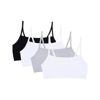 Afbeelding van Fruit of the Loom Katoenen sportbeha met spaghettibandjes voor dames, ondoorzichtig (4 stuks), Zwart/Wit/Wit/Heather Grey 4 pack, 58