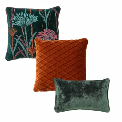 Afbeelding van Hoii VOORDEELSET FLOWER GREEN Set van 3 sierkussens Mountain View groen