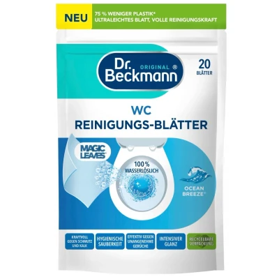 Afbeelding van Dr. Beckmann Magic Leaves Wateroplosbare Reinigingsbladen Frisse geur Ocean Breeze Toiletreiniger 20 Stuks Nieuwe formule