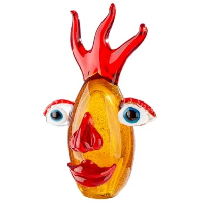 Afbeelding van Glazen Art decoratief object Oculus bruin hoogte 24cm glas kopvorm decoratiefiguur sculptuur