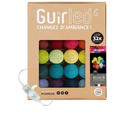 Afbeelding van led lichtsnoer met lamellenmotief, USB, 2 USB poorten, 32 ballen, 3,2 m, harlekijn
