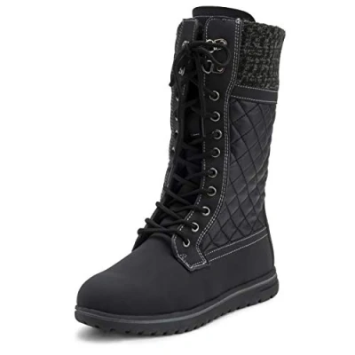 Afbeelding van Polar Boot Dames Hoge Duurzaam Kunstbont Winter Regen Sneeuw Waterdicht Buiten Koud Laarzen, Zwart lederen kaart, 38 EU