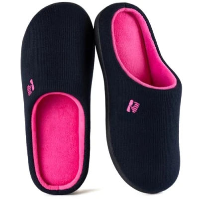 Afbeelding van RockDove Originele tweekleurige pantoffels van traagschuim voor dames, Dark Navy en Fuscia, 7/8 UK