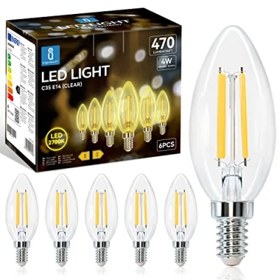 Afbeelding van Aigostar Vintage Kaars Lamp Filament LED E14, 4W Equivalent aan Gloeilamp Van 40W, Warm Wit 2700K, 470 Lumen, Heldere C37 Decoratieve Lamp, CRI&gt;80, Niet Dimbaar, Set 6