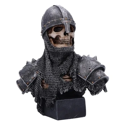Afbeelding van Nemesis Now Into the Knight Bust 19 cm, hars, zilver, skelet ridder buste, middeleeuwse geschiedenis standbeeld, gegoten in de fijnste vakkundig handgeschilderd