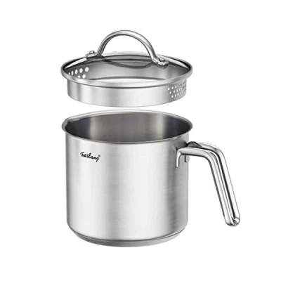 Afbeelding van melkkan 14x12 cm met deksel, kleine 1,5L gecoat roestvrij staal en handvat Vaatwasmachinebestendig ovenbestendig Binnenschaal voor inductie